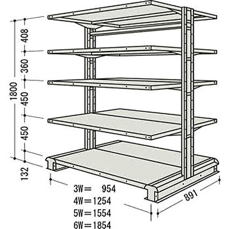CR64SW5B NF キャンチラック複式増結1連 日本ファイリング オイスターホワイト色 均等積載量150kg/段 3段 間口1304mm高さ1800mm  CR64SW5B