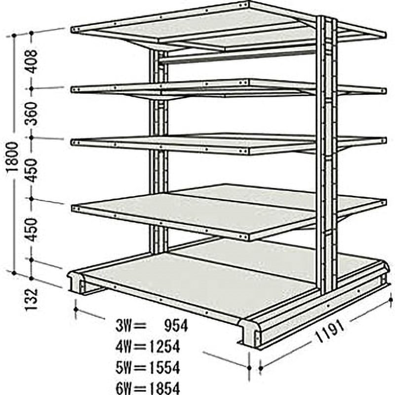 CR65LW5B NF キャンチラック複式増結1連 日本ファイリング オイスターホワイト色 均等積載量150kg/段 3段 間口1604mm高さ1800mm  CR65LW5B