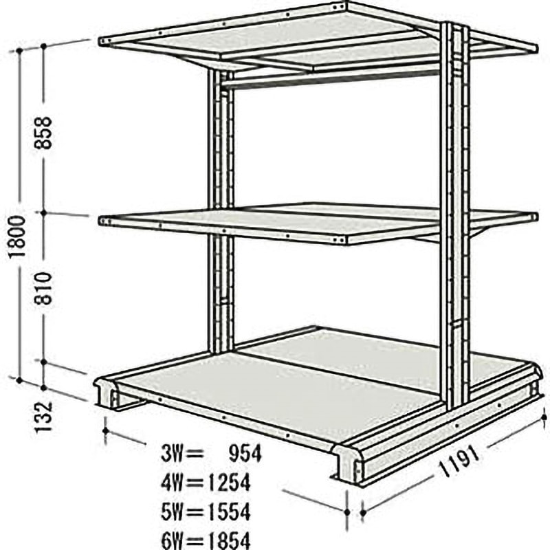 CR66LW3B NF キャンチラック複式増結1連 日本ファイリング オイスターホワイト色 均等積載量150kg/段 3段 間口1904mm高さ1800mm  CR66LW3B