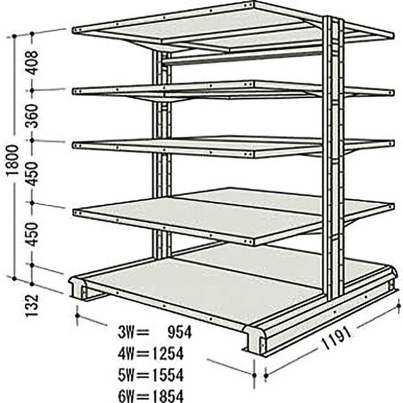 CR66LW5B NF キャンチラック複式増結1連 日本ファイリング オイスターホワイト色 均等積載量150kg/段 3段 間口1904mm高さ1800mm  CR66LW5B
