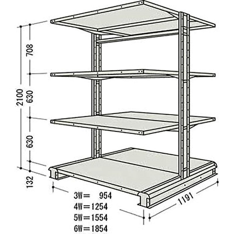 CR73LW4B NF キャンチラック複式増結1連 日本ファイリング オイスターホワイト色 均等積載量150kg/段 4段 間口1004mm高さ2100mm  CR73LW4B