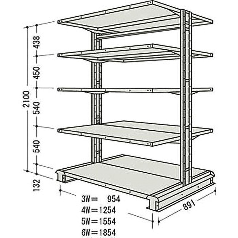 CR73SW5B NF キャンチラック複式増結1連 日本ファイリング オイスターホワイト色 均等積載量150kg/段 5段 間口1004mm高さ2100mm  CR73SW5B