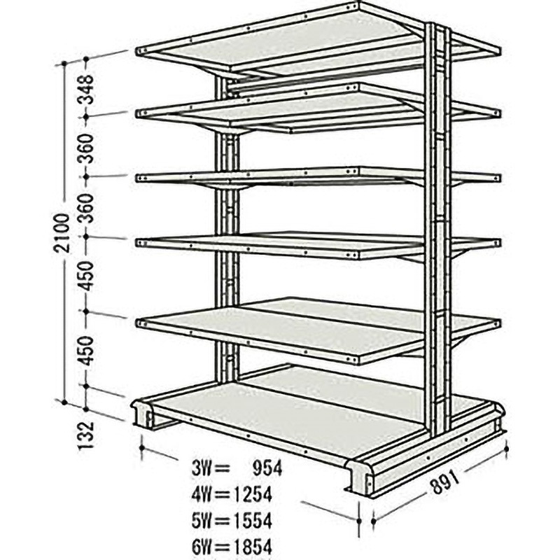 CR73SW6B NF キャンチラック複式増結1連 日本ファイリング オイスターホワイト色 均等積載量150kg/段 6段 間口1004mm高さ2100mm  CR73SW6B