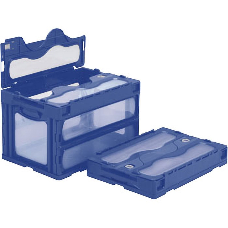 55900000BLCOPTM 折りたたみコンテナ マドコンC(フタ一体型) サンコー(三甲) 容量50.2L 嵌合商品オリコン P31B 種別SKOC50BBL ブルー/透明色 外寸(幅×奥行×高さ)530×366×334mm 1個
