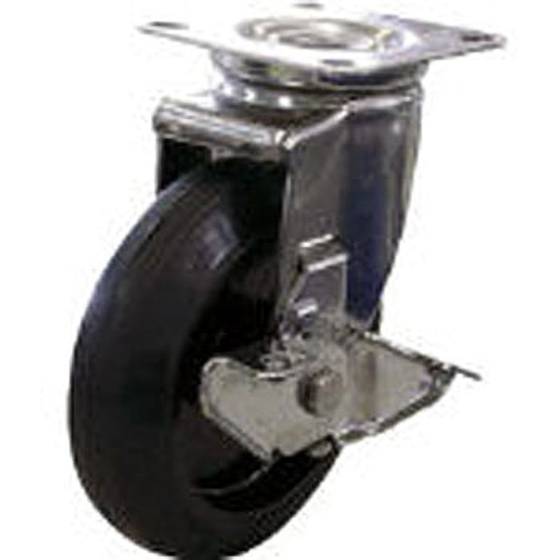 SUS-NRJ-130S ステンレスキャスターシングルS付自在車 130径ナイロンホイルゴム車輪 ユーエイキャスター 回転ストッパー付 許容荷重180daN 取付高177mm  SUS-NRJ-130S