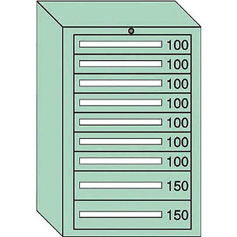 61012 中量キャビネット 大阪製罐 最大積載量1000kg 若草(グリーン) 引出し数9 外寸法693×557×1081mm