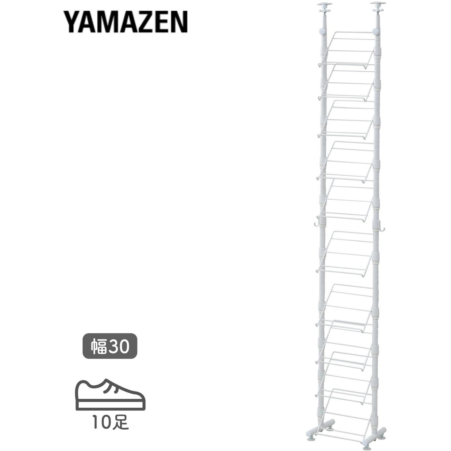 突っ張り シューズラック 棚10段RTST-3024S(MWH) Amazon｜[山善] 突っ張り シューズラック 棚10段 幅30×奥行24×高さ202