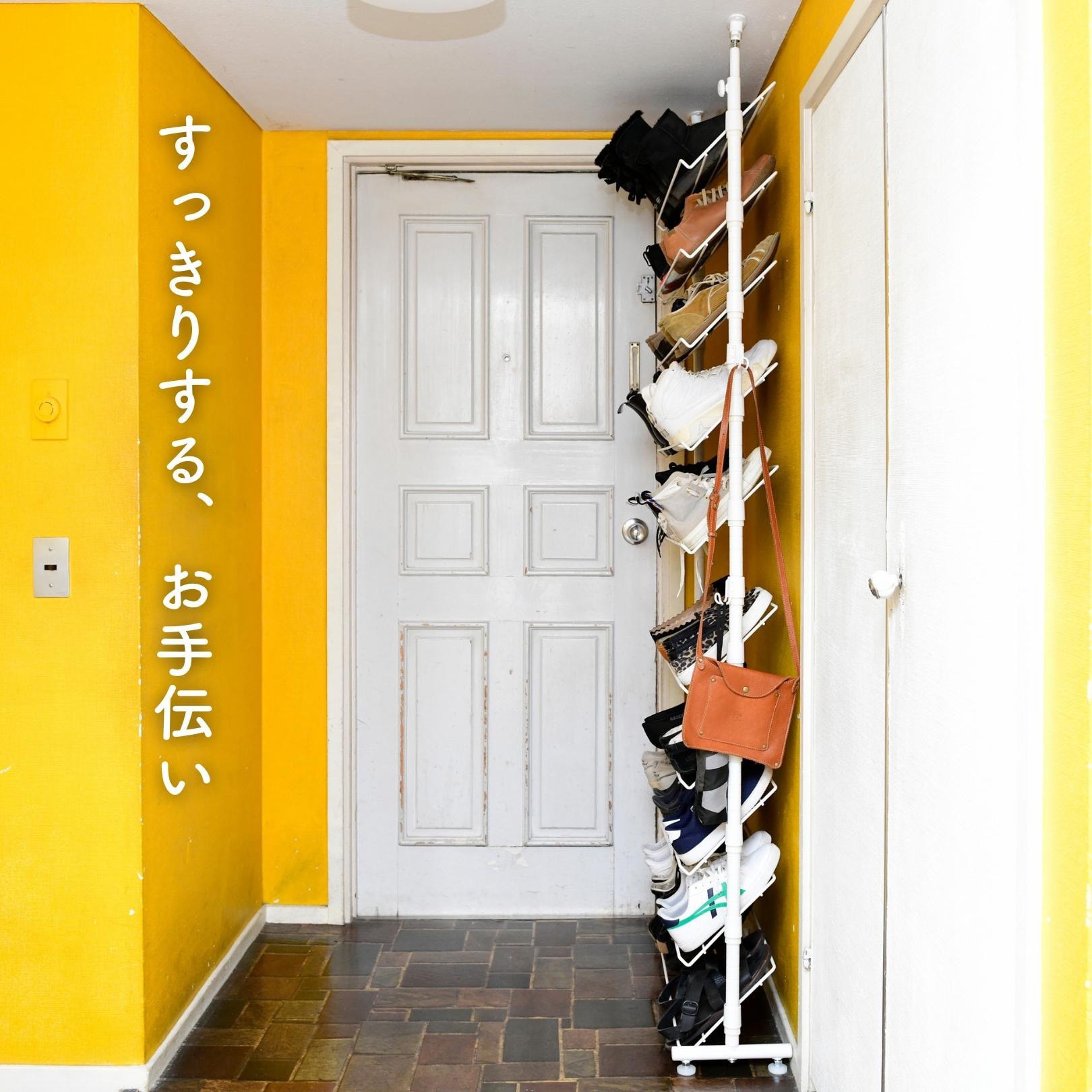 突っ張り シューズラック 棚10段RTST-3024S(MWH) Amazon｜[山善] 突っ張り シューズラック 棚10段 幅30×奥行24×高
