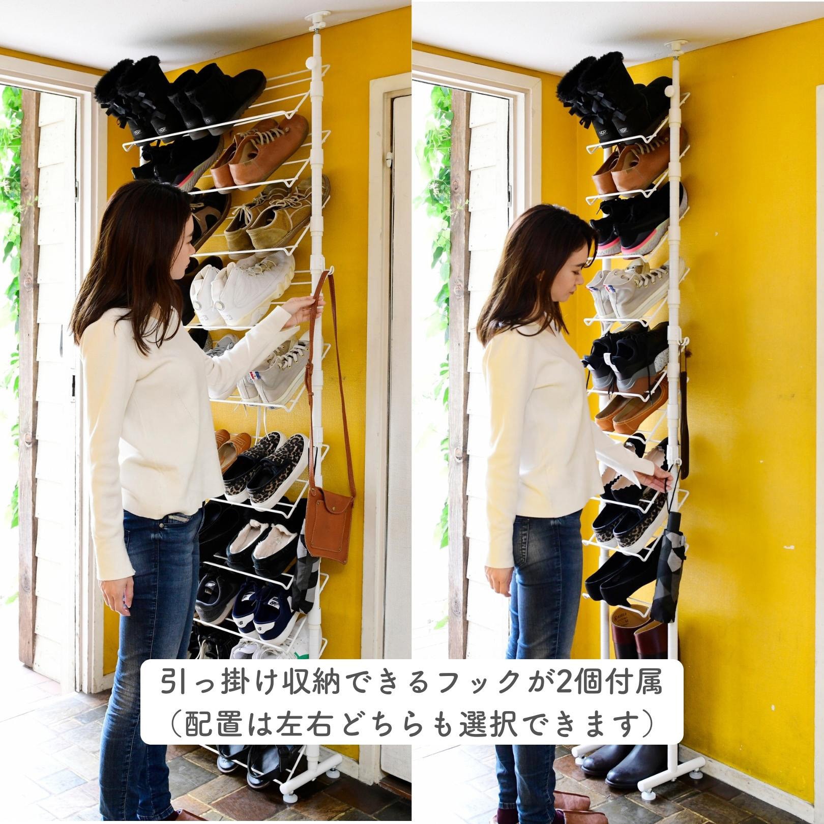 突っ張り シューズラック 棚10段RTST-3024S(MWH) Amazon｜[山善] 突っ張り シューズラック 棚10段 幅30×奥行24×高さ202