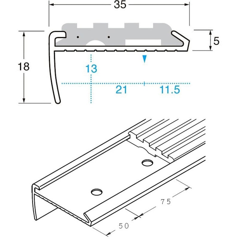 AF35PP09-1000 パルステップ 階段滑り止め アルミ製ノンスリップ35巾 ゴムタイヤ充填タイプ AF35P 1本(1000mm)  ケージーパルテック 【通販モノタロウ】