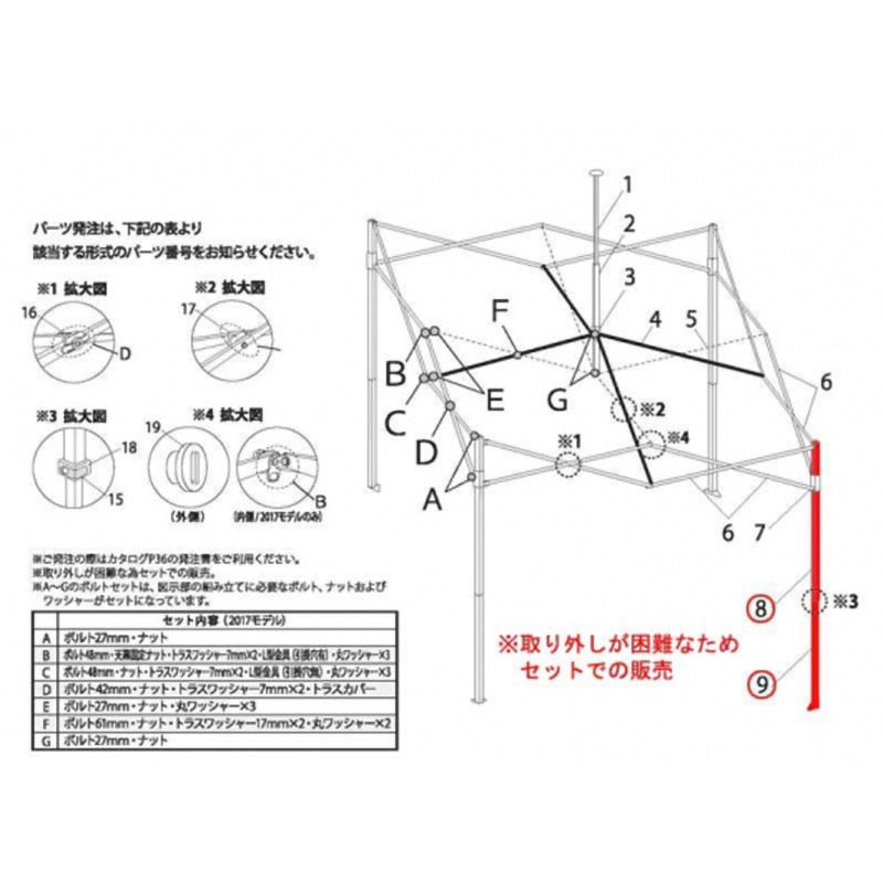 A1-A0553 デラックスDX30用パーツ部品(2017モデル) コーナーポスト上部・下部 1セット イージーアップ 【通販モノタロウ】