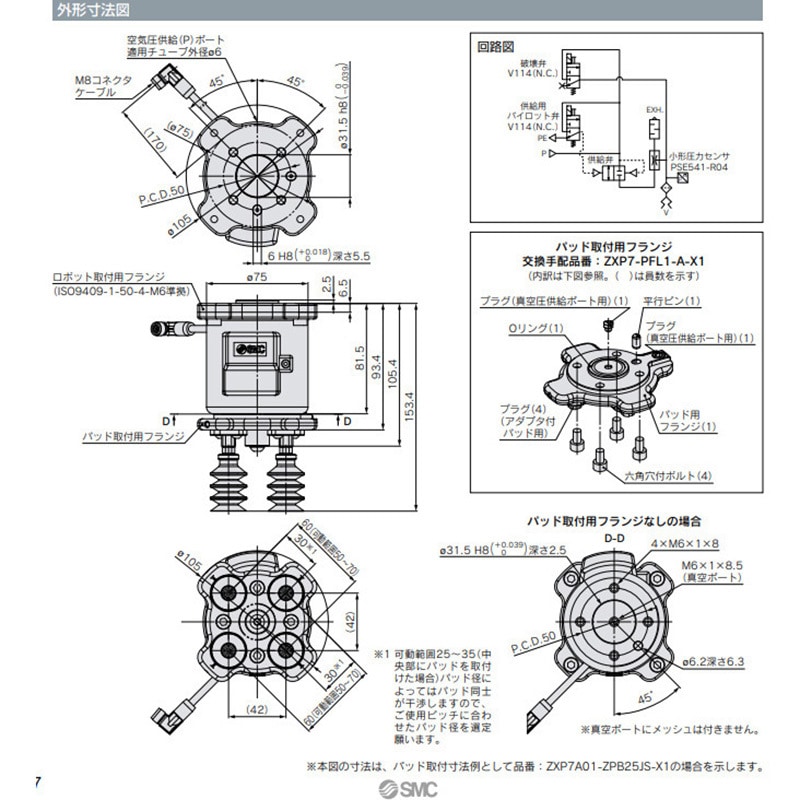 ZXP7A01-ZP16BU-X1 協働ロボット用真空グリッパ Universal