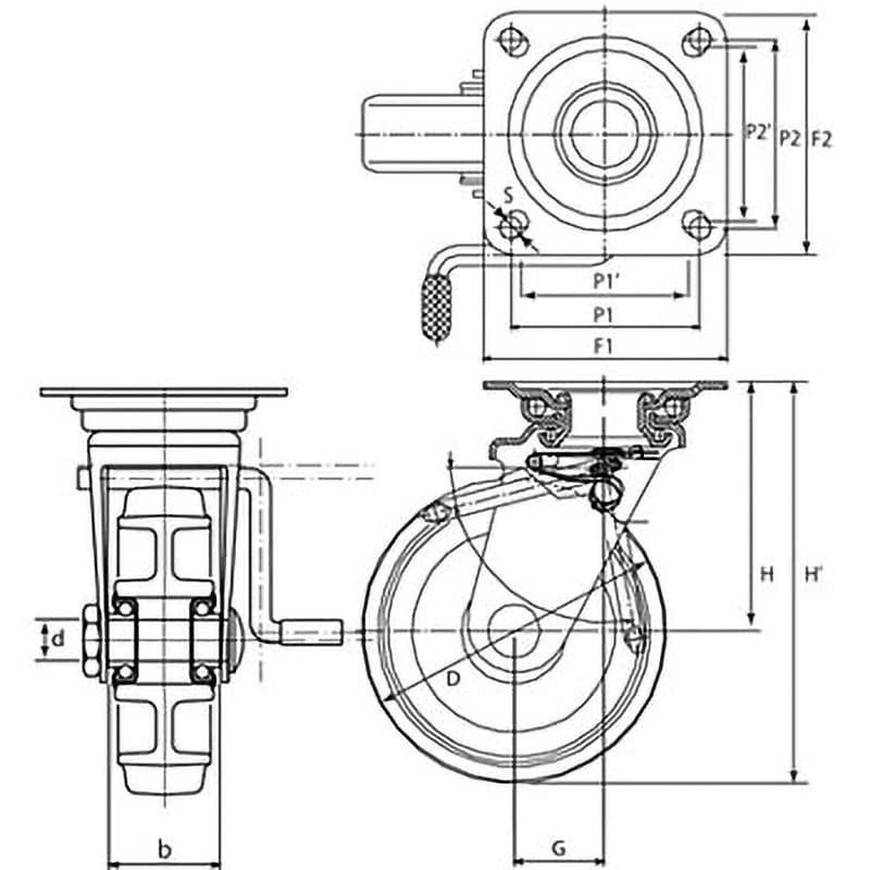 TR-100AWJS 牽引台車用キャスター(自在・ダブルストッパー・旋回