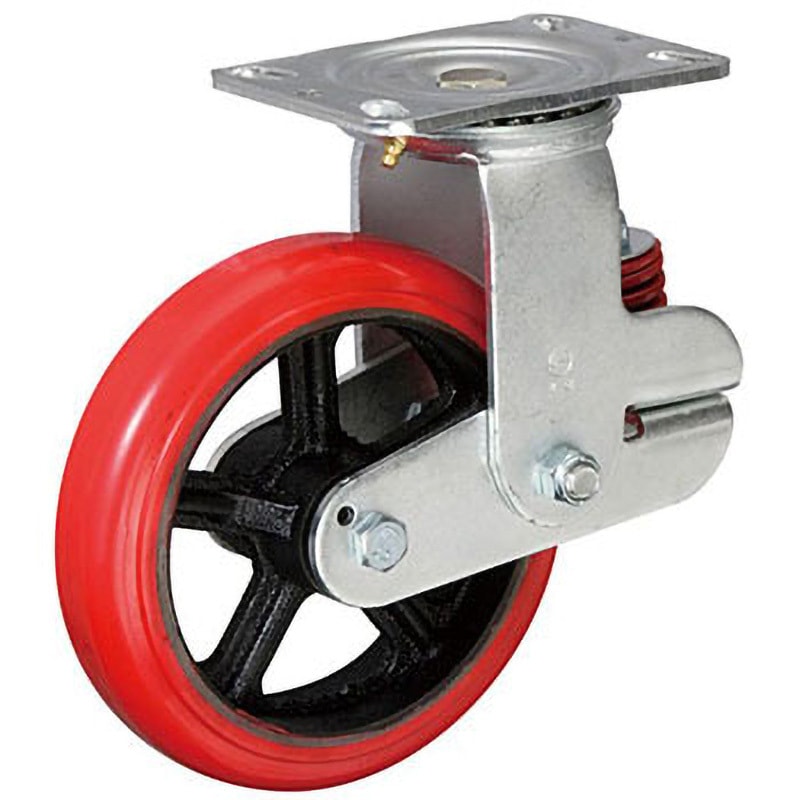 KTU-200WJ-RS 牽引台車用キャスター (バネタイプ・旋回金具付) イノアック ウレタン車輪 取付高252mm  KTU-200WJ-RS