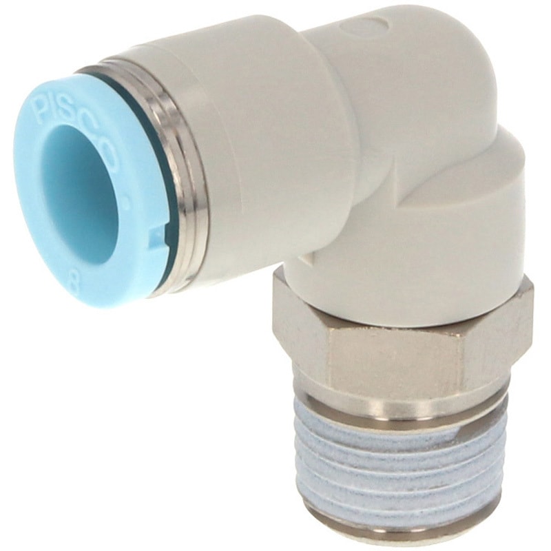 日本ピスコ(PISCO) ワンタッチ継手(チューブフィッティング) エルボ 適用チューブサイズ:12mm ネジサイズ:R3/8 PL 日本ピスコ ピスコ チューブフィッティング エルボ 適合外径6mm 接続口径R1/8 PL6-01 1個 290-8948（直送品） - アスクル