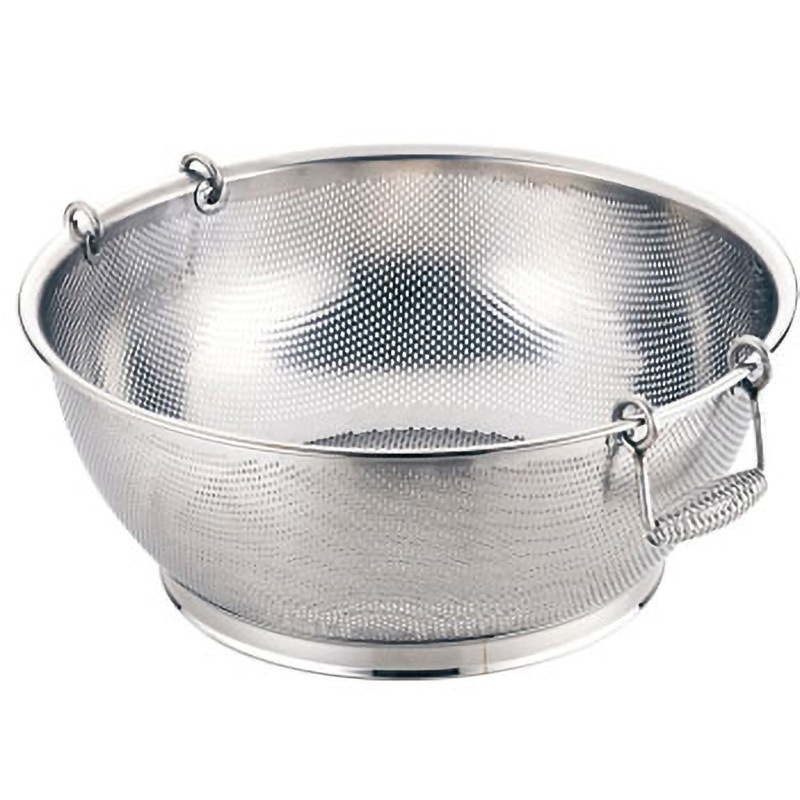 UK18-8パンチング浅型ざる 手付 (可動式取手) UK(三宝) 呼び寸法43cm