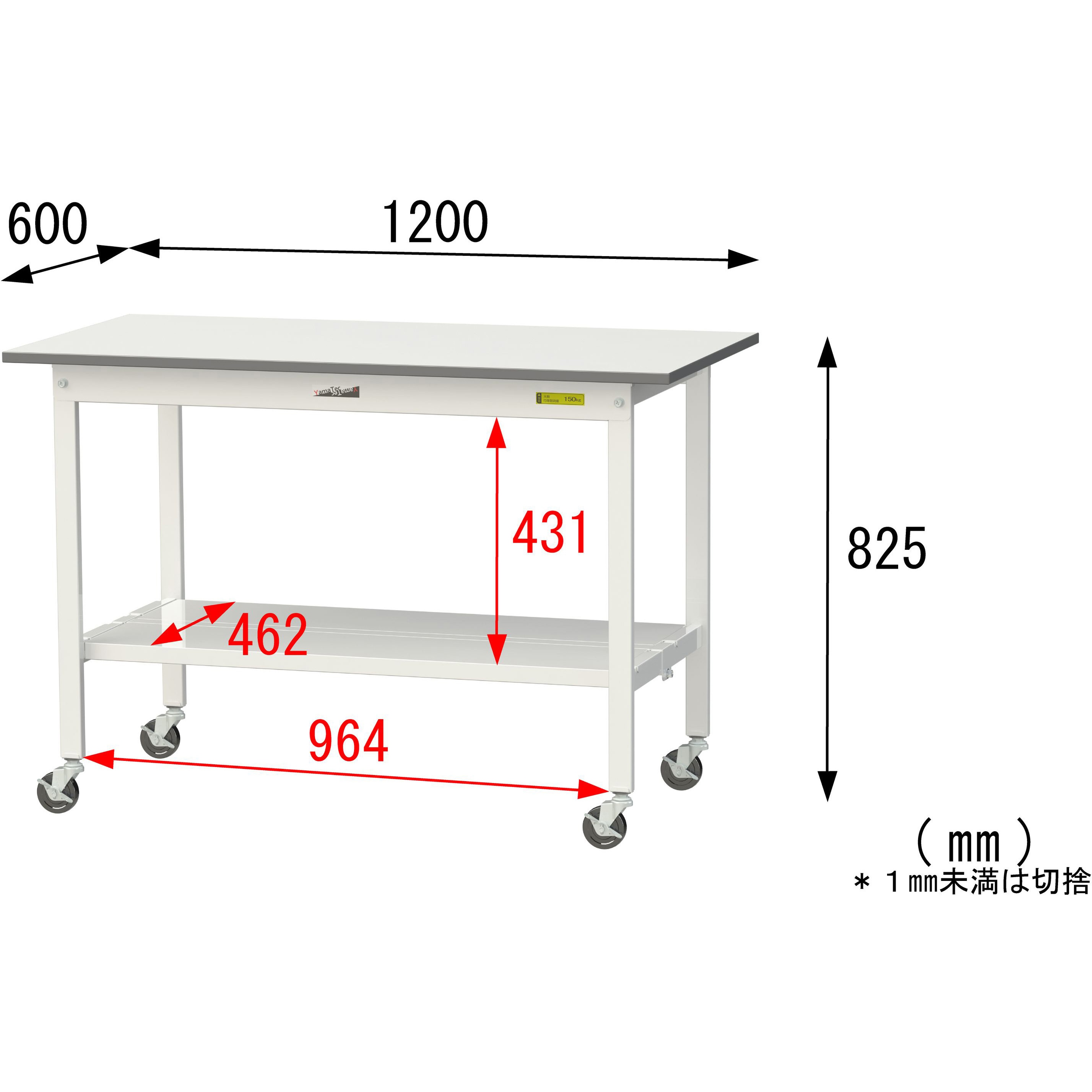 SUPC-1260TT-WW 軽量作業台/耐荷重128kg_移動式_全面棚付_ワーク