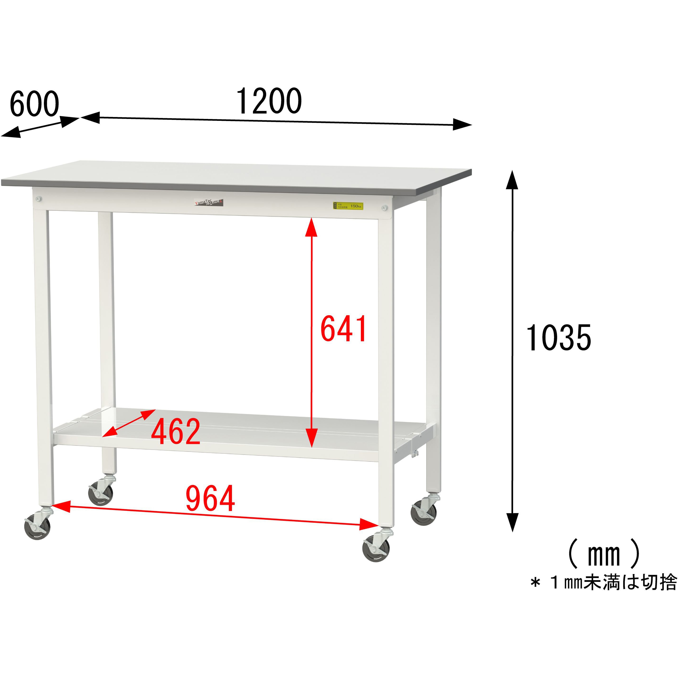SUPHC-1260TT-WW 軽量作業台/耐荷重128kg_移動式_全面棚付_ワーク