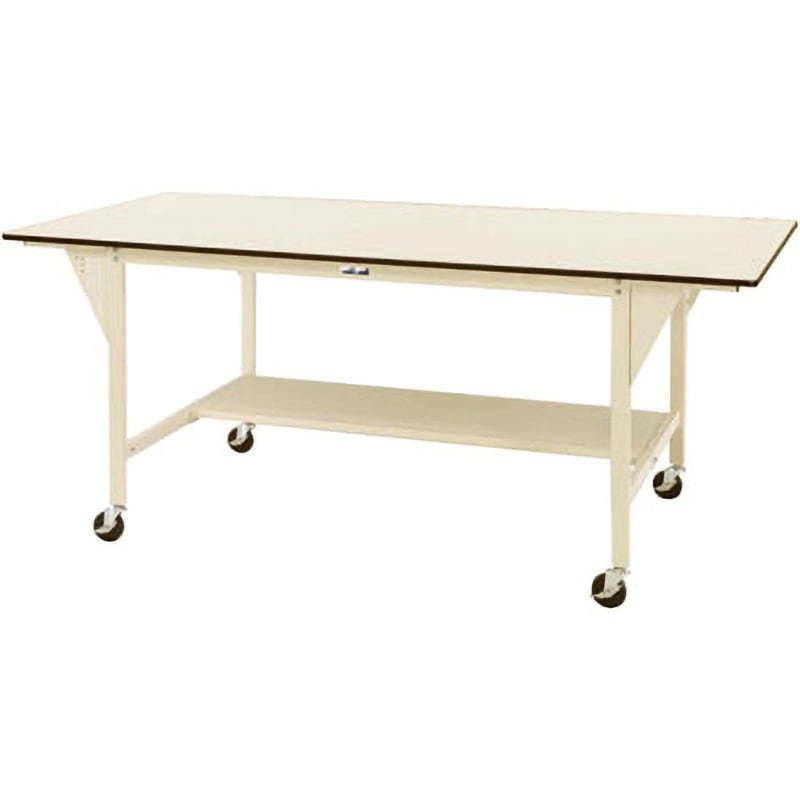 SWPWHC-2412T-II 軽量作業台/耐荷重160kg_ワイドタイプ移動式H1016_半面棚板付_ワークテーブル 山金工業 ポリ化粧天板製天板 間口2400mm奥行1200mm  SWPWHC-2412T-II