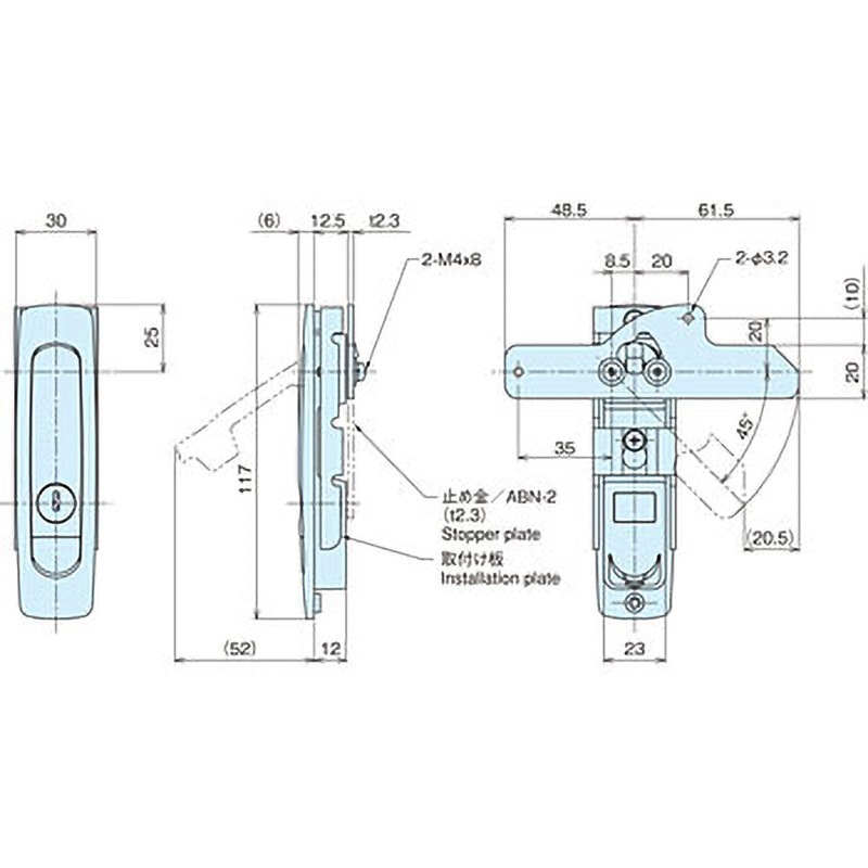 AB-52-2 平面ハンドル ホシモト サチライトクロムメッキ 鍵無し AB-52