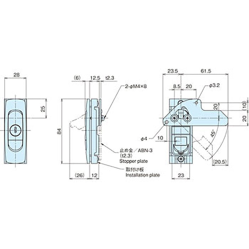 AB-53-1 平面ハンドル ホシモト サチライトクロムメッキ 鍵付 AB