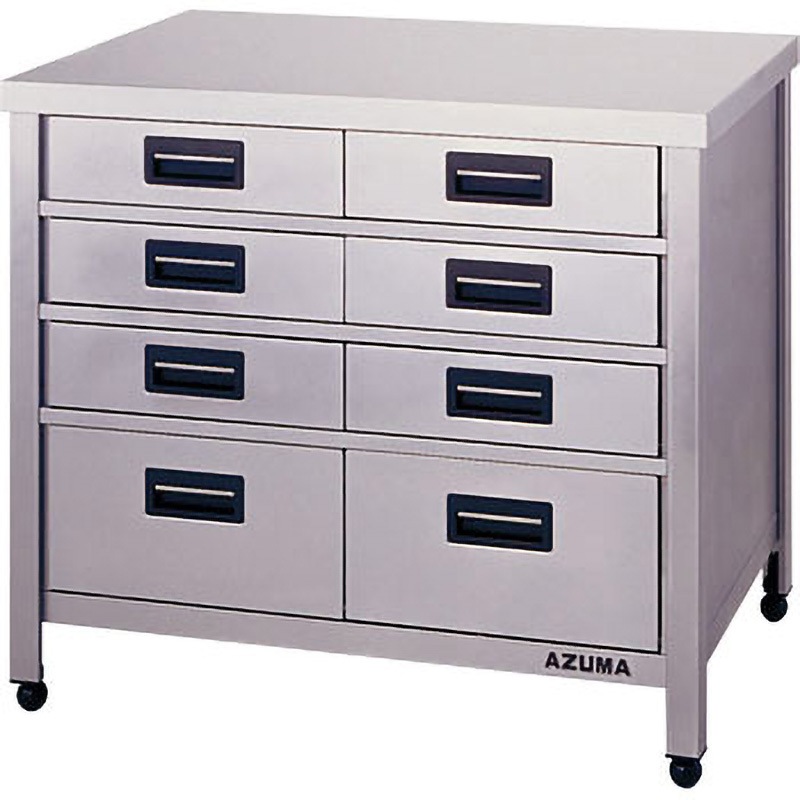 KTVO-750K鍵上付 縦型引出付きステンレス作業台(上段鍵付き) 東製作所 間口750mm奥行450mm高さ800mm