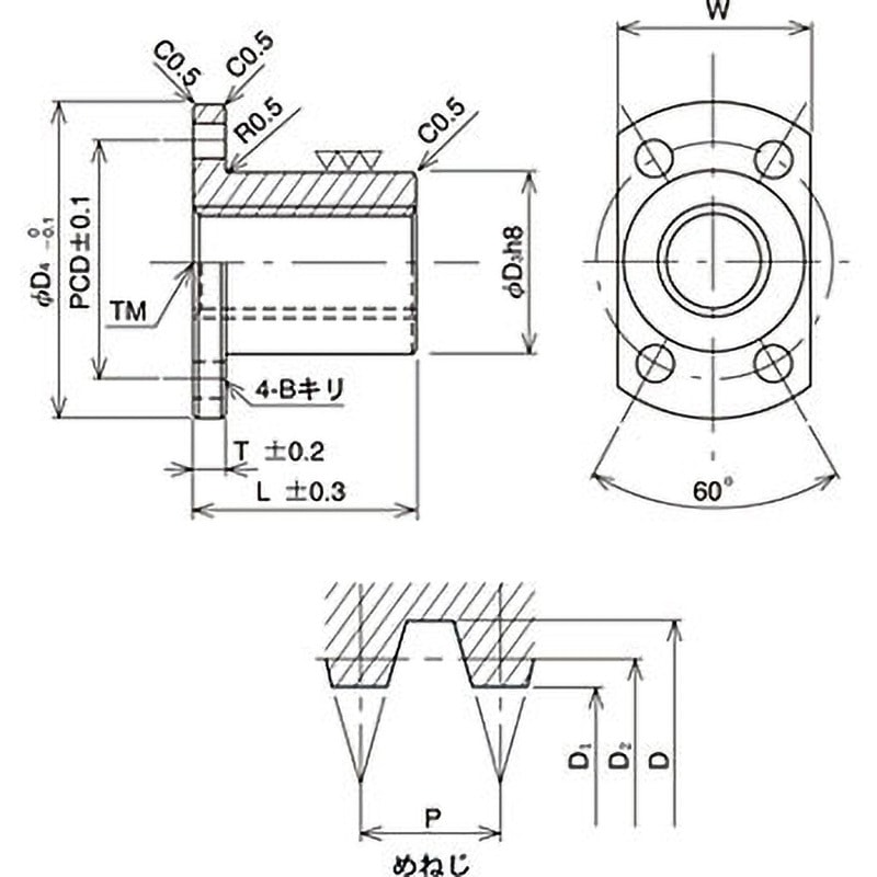 ATM36R スタンダード 2面カットフランジ形ナット(右ねじ) 1個 東洋