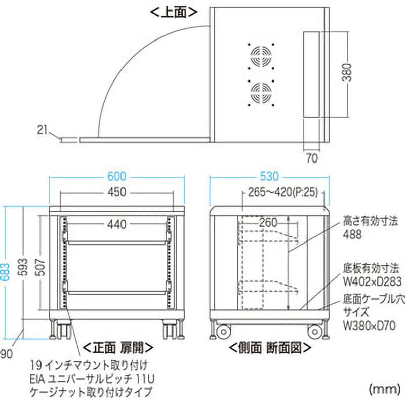 CP-SVCBOX2 19インチマウントボックス サンワサプライ 間口600mm