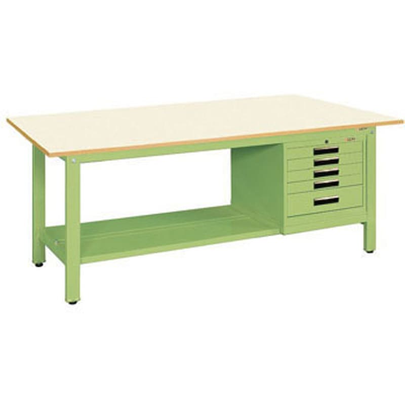 KK-69PSVE5IG 軽量作業台(KK/350kg/ポリエステル天板/H740/SVEキャビネット付) サカエ 組立式 アイボリー 対応 サカエグリーン 間口1800mm奥行750mm  KK-69PSVE5IG