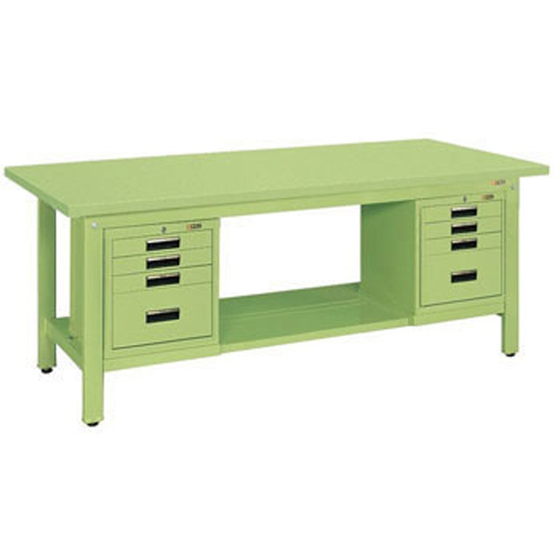 KK-69SSVE42 軽量作業台(KK/350kg/スチール天板/H740/SVEキャビネット付) サカエ グリーン 対応 組立式 アジャスター樹脂製ネジ径M12×P1.75 間口1800mm奥行750mm  KK-69SSVE42 119,900円