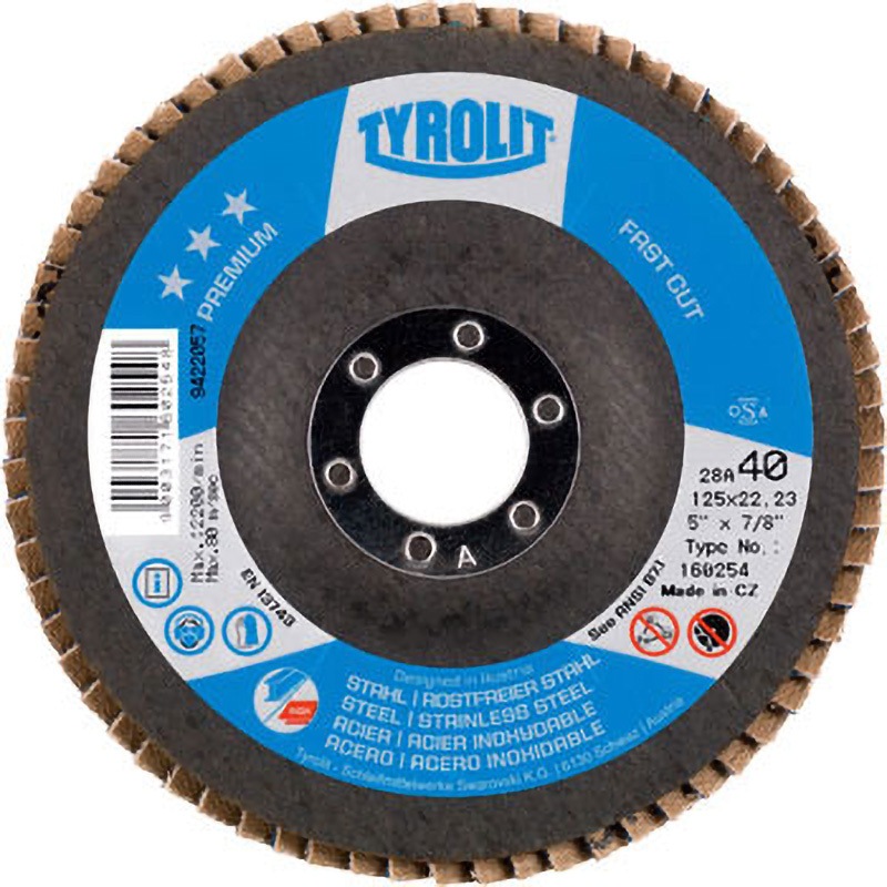 160242 フラップディスク ファストカット TYROLIT 粒度60 外径125mm穴径22.23mm 1セット(10枚)