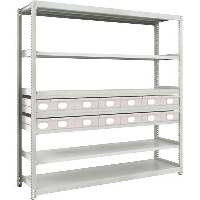 M2-4645-A2B12 M2型軽中量棚 TRUSCO グレー色 荷重1500kg 引き出し(小)2・(大)12タイプ 5段 間口1802mm奥行459mm高さ1207mm  M2-4645-A2B12