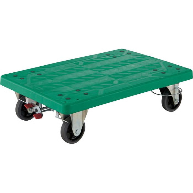 TP-815JKRS-4 グランカート 平台車 自在2輪固定2輪リングストッパー付 TRUSCO フットブレーキ 樹脂(PP)再生材100%製 グリーン色 荷重300kg 荷台寸法800×535mm  TP-815JKRS-4