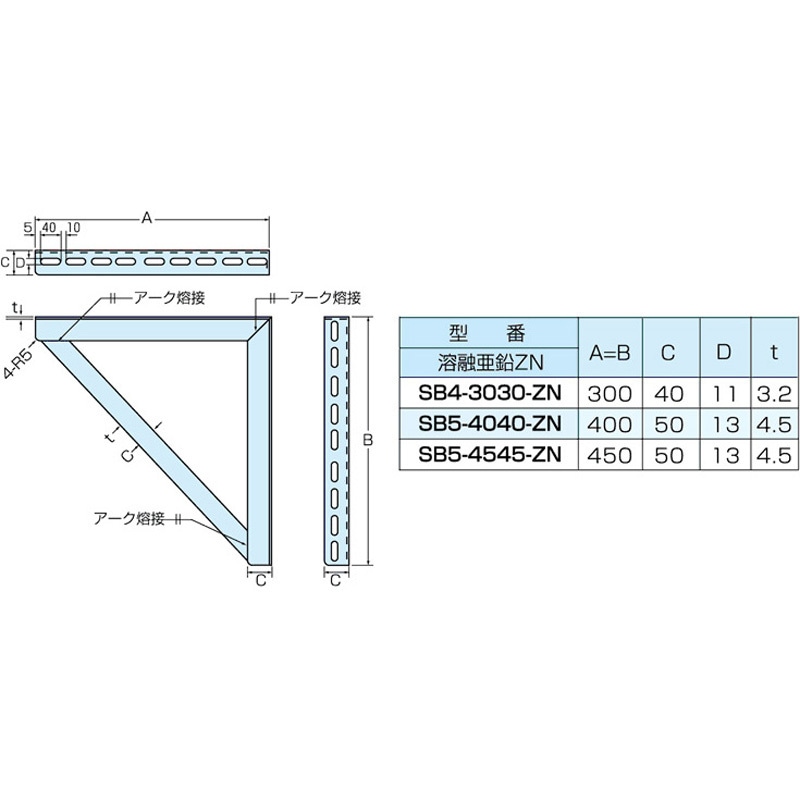SB5-4040-ZN 三角ブラケット カメダデンキ 1個 SB5-4040-ZN 【通販