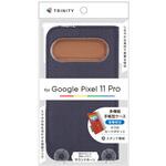 Google Pixel 11 Pro [FlipNote] 耐衝撃フリップノートケース ネイビー×ブラウン トリニティ