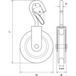 ワイヤロープ用ディスプレイパーツ ナイロンプーリー フック外れ止め付 使用ロープ径：～9mm 水本機械製作所