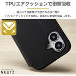 iPhone16 ケース レザー 手帳型 マグネット フラップ 衝撃吸収 ストラップホール付 スタンド機能付 NEUTZ エレコム