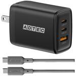 Power Delivery対応 GaN AC充電器/65W/USB Type-A 1ポート/Type-C 2ポート/ブラック & Type-C to Cケーブルセット アドテック