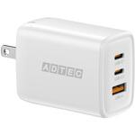 Power Delivery対応 GaN AC充電器/65W/USB Type-A 1ポート/Type-C 2ポート/ホワイト アドテック