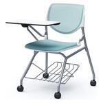 ルナ ネスティング 肘無 棚付テーブル付 背メッシュ ホワイトシェル シルバーフレーム ナイロン双輪 オカムラ(岡村製作所)