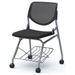 ルナ ネスティング 肘無 棚付 背メッシュ ブラックシェル シルバーフレーム ナイロン双輪 オカムラ(岡村製作所)