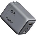 PA-C3-GY USB充電器 Comet Mix3 67W PD対応 折りたたみ式 [USB-A 1ポート/USB-C 2ポート] グレー AUKEY(オーキー)