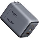 PA-C5-GY USB充電器 Comet Mix3 100W PD対応 折りたたみ式 [USB-A 1ポート/USB-C 2ポート] グレー AUKEY(オーキー)