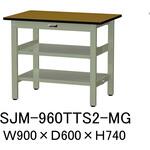 中量作業台/耐荷重500kg_中間+足元全面棚板付き_固定式H740_メラミン天板_ワークテーブル500シリーズ 山金工業