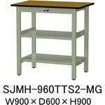 中量作業台/耐荷重500kg_中間+足元全面棚板付き_固定式H900_メラミン天板_ワークテーブル500シリーズ 山金工業