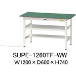 軽量作業台/耐荷重150kg_導電性ゴムマット+アース付き_中間棚付き固定式_半面棚板付き_ワークテーブル150シリーズ 山金工業