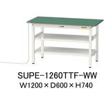 軽量作業台/耐荷重150kg_導電性ゴムマット+アース付き_中間棚付き固定式_全面棚板付き_ワークテーブル150シリーズ 山金工業