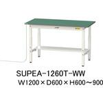 軽量作業台/耐荷重150kg_導電性ゴムマット+アース付き_高さ調整式_半面棚板付き_ワークテーブル150シリーズ 山金工業