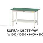 軽量作業台/耐荷重150kg_導電性ゴムマット+アース付き_高さ調整式_全面棚板付き_ワークテーブル150シリーズ 山金工業