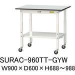 軽量作業台/耐荷重128kg_高さ調整移動式H688～988_全面棚板付き_RoHS2指令対応塩ビシート天板_ワークテーブル150シリーズ 山金工業